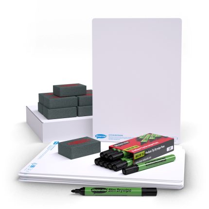 Show-me Kit of 10 x A4 Plain Whiteboards, with Pens & Erasers