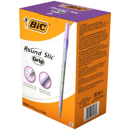 BIC Round Stic Grip Ballpoint Pen - Purple - Pack of 40