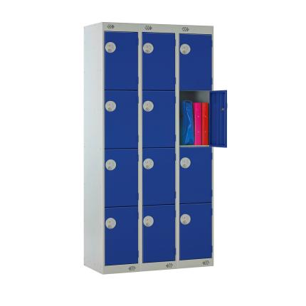 Full Size Steel Lockers - Nest of 3 - Blue - 4 Door