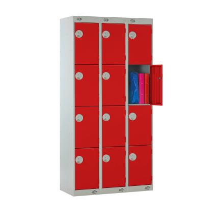Full Size Steel Lockers - Nest of 3 - Red - 4 Door