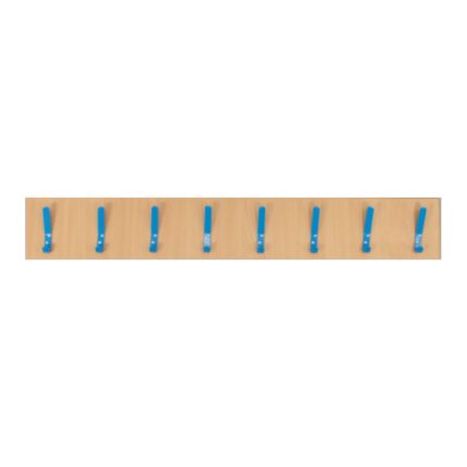 Beech Wall Coat Rail - Blue - 8 coat hooks. Single sided.