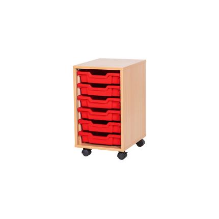 GALT Single Unit with 6 Shallow Gratnells Trays - Beech - Red