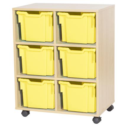 GALT Double Unit with 6 Extra Deep Gratnells Trays - Maple - Yellow