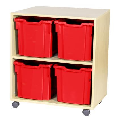 GALT Double Unit with 4 Jumbo Gratnells Trays - Maple - Red