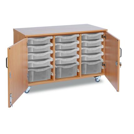 GALT Mobile Storage Unit with Doors - 12 Shallow/3 Deep Trays - Wood/Clear