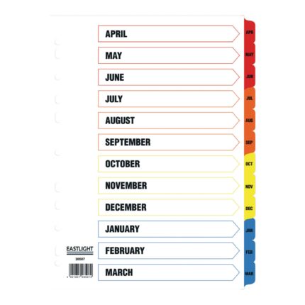 EASTLIGHT Tax Year Apr-Mar Europunched Dividers -A4 - Pack  1