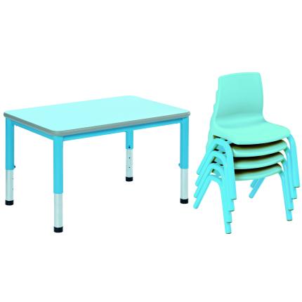 Harlequin Small Rectangular Bundle & 4 Chairs - Preschool - Soft Blue