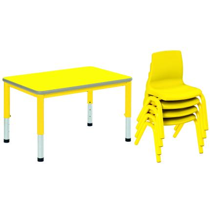 Harlequin Small Rectangular Bundle & 4 Chairs - 6-8 Years - Yellow