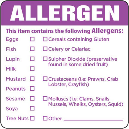 Allergen Removable Labels 2" x 2" - Pack of 500