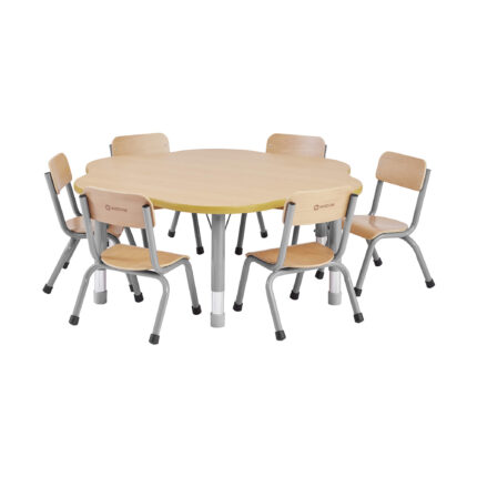 Milan Flower Height Adjustable Table - 6 Seater - Grey
