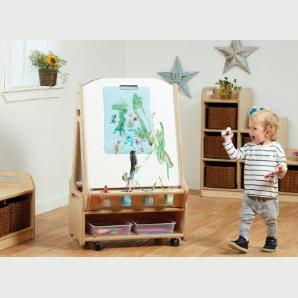 Millhouse Double-sided 2 Station Chalk/Whiteboard Easel with Low Storage Trolley