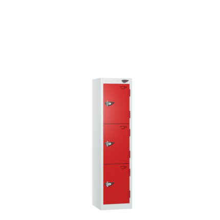 PURE Lockers - Low Height, Flat Top, Depth 45cm - Red - 3 Door