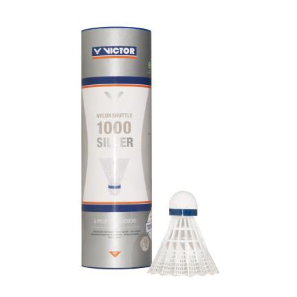 VICTOR 1000 Silver Nylon Shuttlecock - White - Slow - Pack of 6